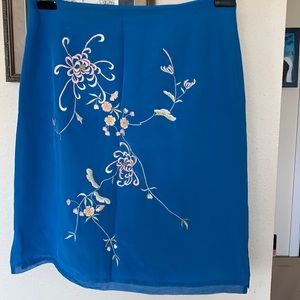 Boston Proper Embellished Blue Silk Skirt S 6